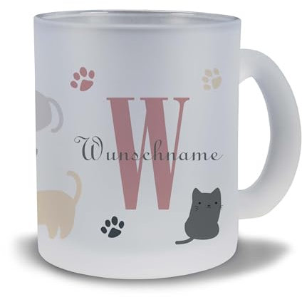 Kiwistar Tasse satiniert Glas - Katzen - individuell personalisiert mit Wunschtext bedruckt - Texttasse selbst gestalten - Tassen selber personalisieren - Spruch - Geschenk - Motivtasse
