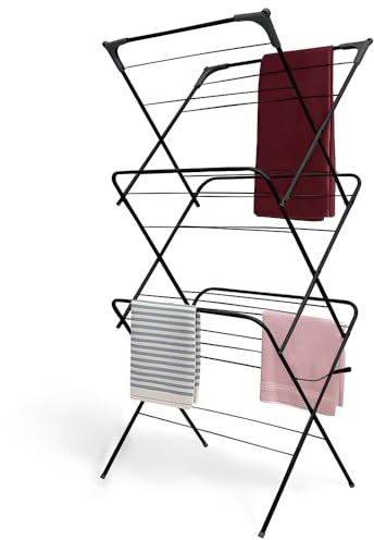 ZOPPER 3 Tier Folding Clothes Airer 14m Space For Laundry, Indoor And Outdoor | Non-Slip Feet & Corner Spaces for Hangers | Home Storage - Foldable Drying Rack, Lightweight, Space Saving Washing Line
