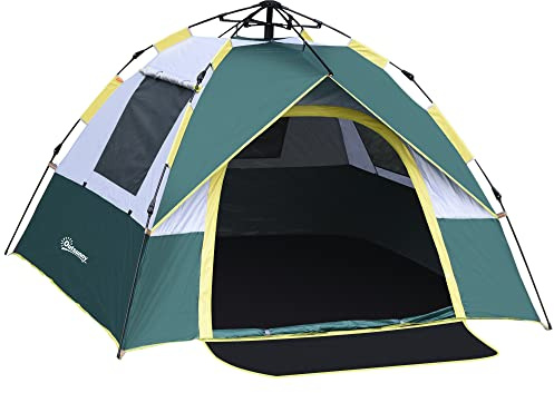 Outsunny Tienda de Campaña Pop-up para 3 Personas Tienda de Camping Plegable Impermeable 1000 mm con 3 Ventanas Bolsa de Transporte Tienda de Acampada para Playa Parque 205x195x135 cm Verde