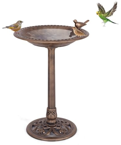 SOARS Magiatoia per Uccelli Ø51 x 72 cm di Altezza, Abbeveratoio per Uccelli Selvatici Decorazione da Esterno Stile Rustico Effetto Bronzo, Vasca per Uccello da Giardino e Balcone (Bronzo Giallo)