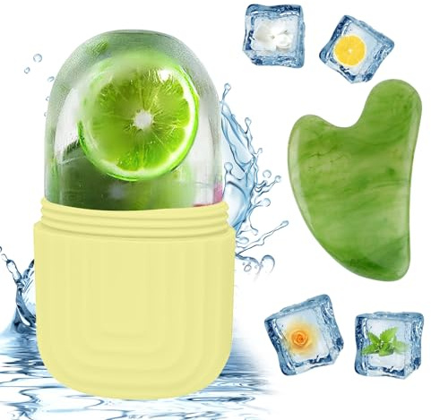 Scettar Ice Roller Gesicht, Wiederverwendbares Silikon Gesichtsroller Mit Jawline Stone, Gesichtsmassag Roller Zur Straffung Der Haut, Verkleinerung Der Poren Und Reduzierung Von Falten (Grün)