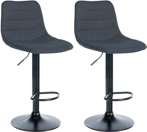 CLP 2er Set Barhocker Lex Stoff I Höhenverstellbare Thekenhocker Mit Stoffbezug I Drehbare Tresenstühle Mit Metallgestell, Farbe:dunkelgrau, Material Gestell:Metall matt schwarz