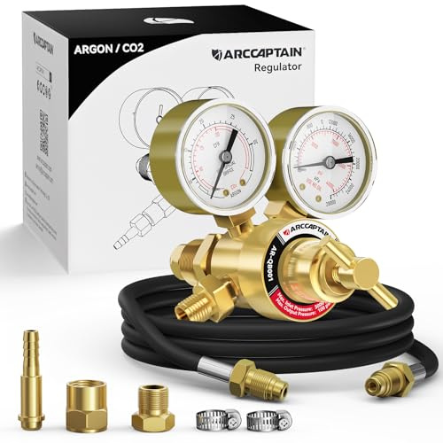 ARCCAPTAIN Argon CO2 Regulators with 8.2FT Inert Gas Welding Hose, Welding Regulator for MIG and TIG, 0-4000 PSI, 0-30+ CFH, CGA580 Inlet Connection