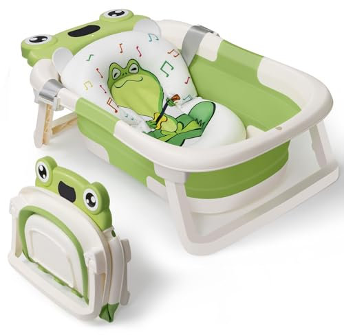 DEANIC Bañera Plegable Bebé, Asiento Bañera Bebe Para Recién Nacidos De 0 a 24 Meses, Bañeras Para Bebes Con Cojin, Baño Bebe Portátil, Ahorra Espacio (Verde)