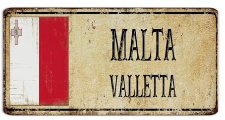 Malta VALLETTA - Targa in metallo rustica, per porta d'ingresso, sala da pranzo, decorazione da parete, 15,5 x 30,5 cm, targa in metallo, souvenir per lavanderia