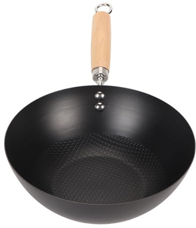 Kuuleyn Nonstick Carbon Steel Wok,Stir-Fry Pans Set, Chinese Round Bottom Wok Even Heating Thick Coated,Carbon Steel Cookware,Multifunctional Iron Pot with Convenient Handle for Home Cooking 24cm