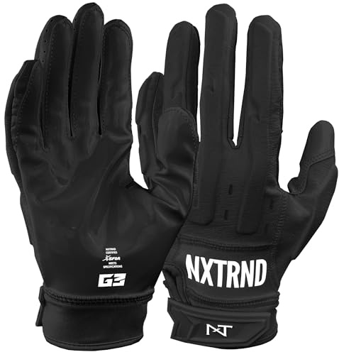 Nxtrnd G3 Pro Padded Football Gloves, Sticky Padded Receiver & Lineman Gloves (Black, Medium)