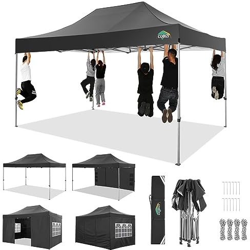 COBIZI 3x4,5 Pavillon Faltpavillon 3x4,5 Wasserdicht Stabil Winterfest 3.0, Gartenpavillon UV Schutz mit 4 Seitenteilen Festival Partyzelt Sonnenschutz Pavillon, Schwarz