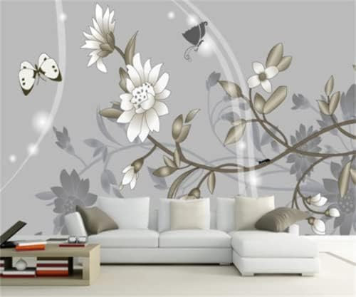 XLMING Grauer Schmetterling Mit Blumenmuster 3D Tapete Wohnzimmer Sofa Schlafzimmer Esszimmer Home Dekoration Wand-430cm×300cm