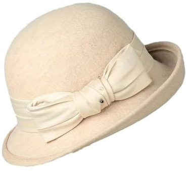 Damen Winterhut mit gerolltem Rand, Filzhut, britischer Vintage-Anglerhut, beige, Einheitsgröße