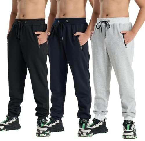 fovdtaa Joggingbyxor för pojkar, vindtäta, vattentäta, bekväma fritidsbyxor för höst utomhus, #3se-ljusgrå/svart/marinblå, 146-152