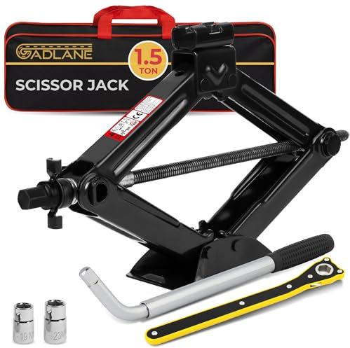 GADLANE Scissor Jack Kit - 1.5 Ton Portable Heavy Duty Car Jack Kit with Extendable Wrench, Ratchet for Easy Lifting for Cars/SUVS/Sedans, Compact Storage Case (Lifting Range 3.13-13.17 Inches)