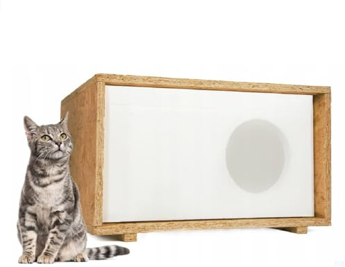 QLS Katzenhaus aus Styropor mit OSB Verkleidung 43 x 41 cm Natur | Innenhütte aus Polystyrol mit Maßen 40 x 40 x 20 cm. Wettergeschützte Außenverkleidung aus OSB-Platte für den Außenbereich