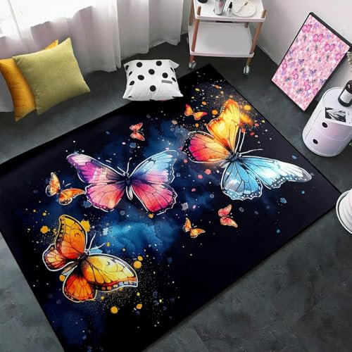 Teppich Für Mädchen Mit Schmetterlingsdruck Schmetterling Kinderteppich Schmetterling Schlafzimmerbereich Teppich Wohnzimmer Esszimmer Dekorativer Teppich (2,180x240cm)