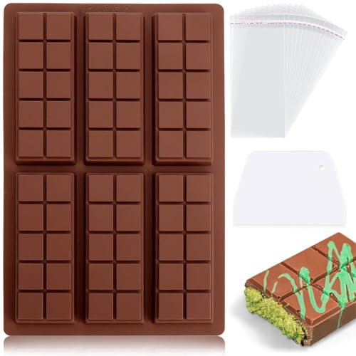 1 Piezas Molde de silicona para chocolate, con rascador y bolsa, Molde de silicona para chocolate Dubai y chocolates,molde hondo de silicona para tabletas de chocolate,para congelación y horneado