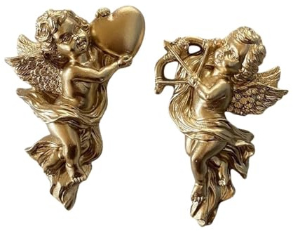 MagiDeal 2X Creative Angel Statue Wall Sculpture Cherub Hanging Resin Crafts Ornaments Collectible for Home TV Shelf Office Restaurant