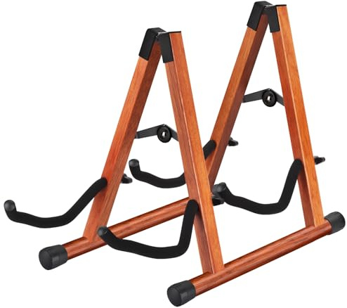 MOREYES Support Guitare Doble, Support Guitare Electrique de Madera para Múltiples Guitarras, Guitarras Acústicas, Bajo, Guitarra Eléctrica, Soporte de Guitarra Acústica Plegable, Fácil de Montar