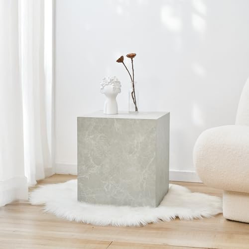 [en.casa] Couchtisch Ellelu Beistelltisch Marmoroptik in Taupe Wohnzimmertisch quadratisch 45 x 40 x 40 cm fertig montiert Würfel Sofatisch