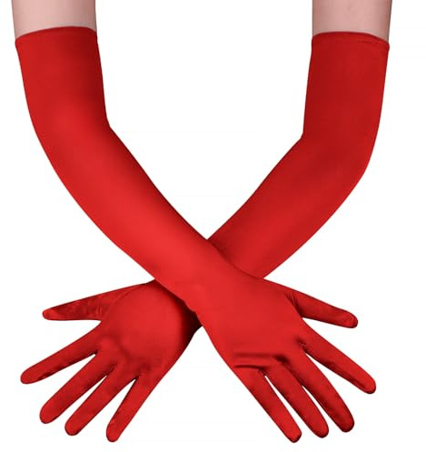 Loiluliy Satin Handschuhe Lang, 1 Paar Handschuhe Damen Elastic Classic Abendhandschuhe Seidenhandschuhe 1920er Style white Gloves für Oper, Maskerade, Cosplay-Kostüme, Halloween-Party