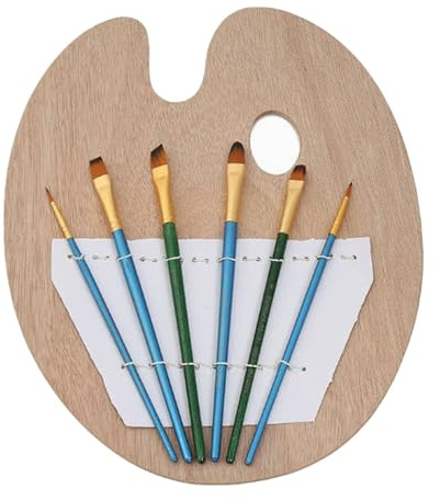 Mischpalette,1 Stück Holz, Palette mit 6 Pinseln, Mischen, Universalpalette für DIY-Kunstmalerei, Geeignet für Studenten Zeichnung, Freund Geschenk, 30 * 23.5 * 0.3 cm (a)