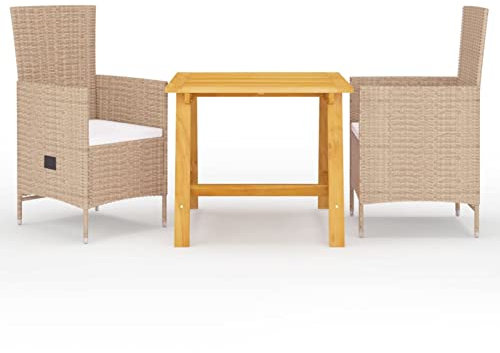 Fasba Gartenmöbel Set 3-TLG. Sitzgruppe Gartengarnitur Sitzgarnitur Gartenset Tisch Stühle Esstisch Gartentisch Gartenstuhl Gartensessel Beige/ 3068707
