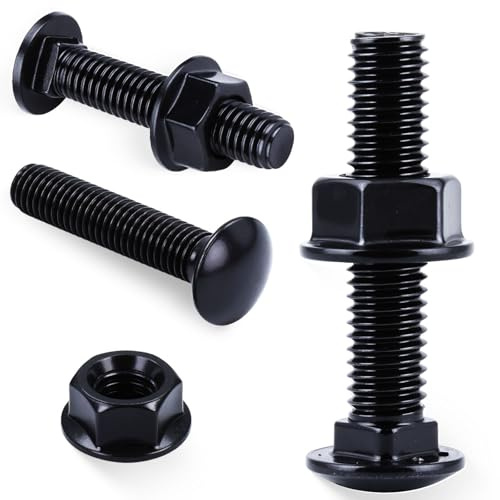 Schlossschrauben Schwarz M8 x 40 mm Pack of 25 Carriage Bolts 304 Flat Head Screws Black Oxide A2 with Flange Nuts M8 Nut DIN Hexagon Socket Full Thread Hex Screw for Furniture, Furniture Screws