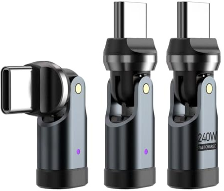 VISAGLOR PD 240 W Lot de 2 adaptateurs USB C à 90 ° Rotation à 360° + 180° USB-C Connecteur coudé Transfert de données Adaptateur coudé de Type C pour 1Phone16/15/Ma-book/1Pad Serie, Autres (3)