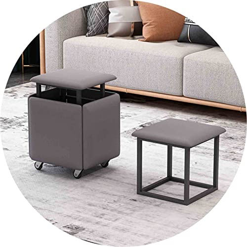 Tabourets de Cubes Magiques 5 en 1 Chaise de Nidification avec siège en Cuir et roulettes, Cuisine de Meubles à la Maison Ottomans sans empilable (Taille: 45x45x45 cm, Couleur: Gris foncé)
