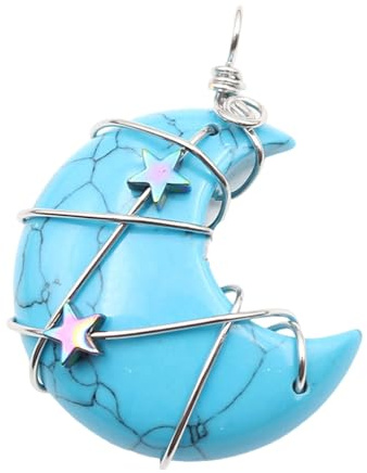 KACCDE Pendentif en forme de croissant d'étoile enveloppé de fil de fer - Tendance - Pendentif lune et étoile - Pierre naturelle - Accessoire pour un usage quotidien