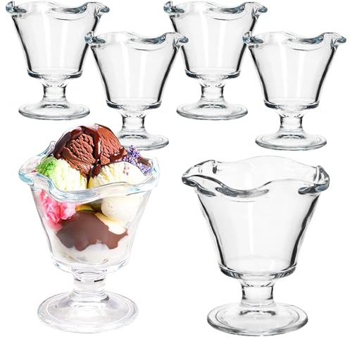 MamboCat Rom Lot de 6 coupes à glace, Ø 10 cm, avec pied, 200 ml, verre à dessert conique avec bord ondulé, bols à fruits, bols à dessert I pour glace, entrées, fruits, desserts et plus encore