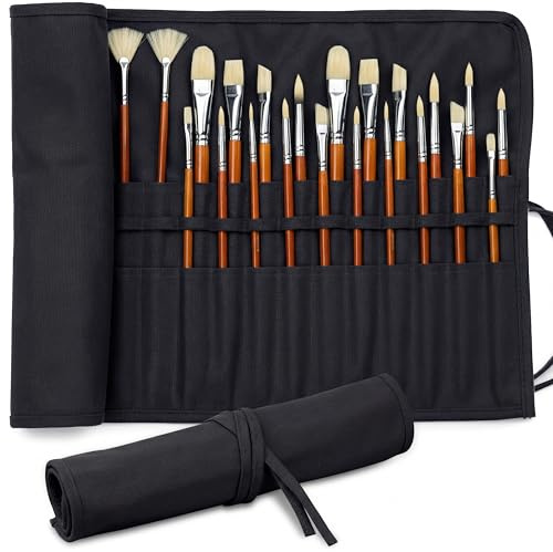 30-Slot Roll-Up Canvas Brush Holder with Lay-Flat Design, Black Brush Case | Durable Canvas Organizer for Artists, Portable Travel Design, Fits Brushes & Art Supplies (Brushes not Included)