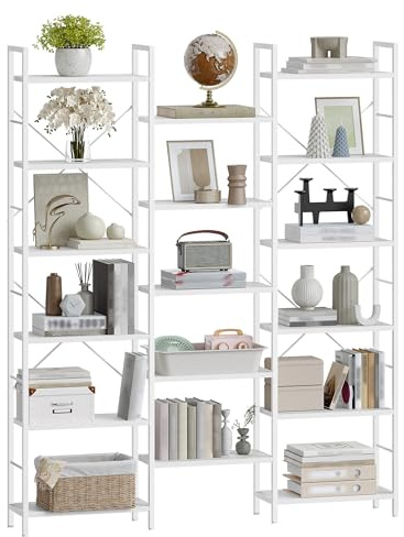 Hzuaneri Bücherregal 6 Etagen Standregal 17 Fächer, 24 x 152 x 186 cm, Weiß | verstellbarer Abstand, Tragfähigkeit 340 kg, für Wohnzimmer Büro, BC10113W