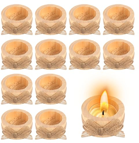 Teelichthalter Holz 12 Stück 6x2.5cm Votivkerzenhalter, Natur Kerzenhalter Holz Rund Votiv Teelichthalter für Hochzeiten, Tischdekoration für Halloween Weihnachten Geburtstage