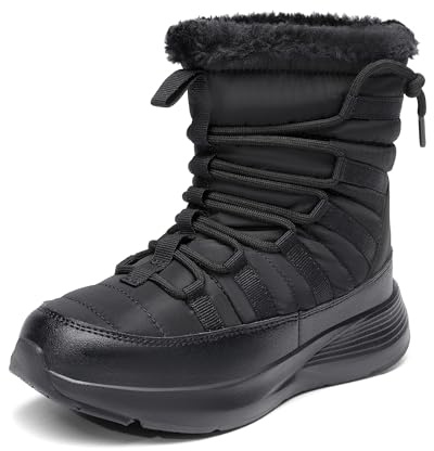 DREAM PAIRS Girls Boys Winter Snow Boots, Slip Resistant Faux Fur Lined, Windproof Warm Slip-On Boots for Kids,Size 4 Big Kid,Black,KKUMSB2507
