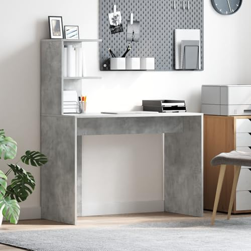 Qnhdfrt Betonoptik Schreibtisch Grau Rechteckig Spanplatte Laminat Moderner Büro Computertisch mit Stauraum für Homeoffice
