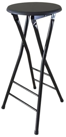 Sgabello da bar pieghevole con schienale alto, sedia da cucina rotonda portatile con poggiapiedi, seduta per adulti per casa, campeggio, sala giochi (colore: nero, dimensioni: 80 cm)