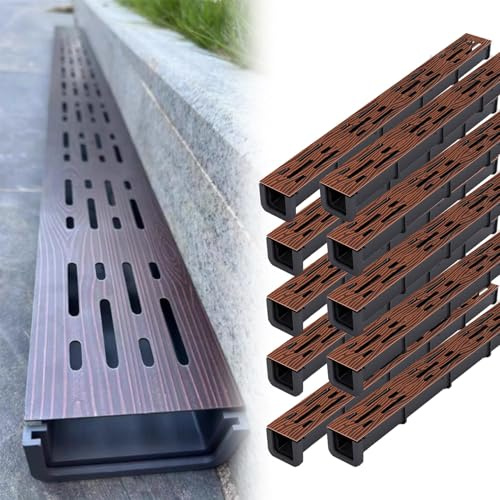 Tapa Desague Terraza Drenaje de Zanja Lineal con Diseño de Madera de 5, 7,5 y 10 cm de Ancho, Desagüe de Suelo con Tapa Extraíble, Sumideros de Drenaje para Entrada de Vehículos(10pcs,W-5cm(2))