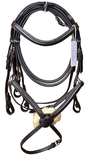 Leather Mexican Brown Grackle Draft Bridle Soft Padded Browband And Nosepiece Removable Wool Pad Handmade Comfort Fit with Rubber Reins (EXTRA-FULL)