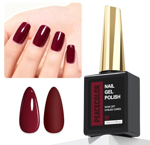 PEACECOLOR Smalto Semipermanente Unghie 15ml Gel Unghie Rosso Scuro Colori Smalto per Unghie Semipermanente Studio di Manicure Fai da Te a Casa