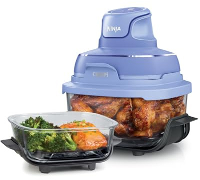 Ninja CRISPi Tragbare Heißluftfritteuse, 3,8 l & 1,4 l, 4-in-1: Heißluftfrittieren, Braten, Warmhalten, Aufknuspern, kompakt, 6 Portionen, 2 Glasbehälter & Deckel, 1700 W, Hellflieder FN101EUPR