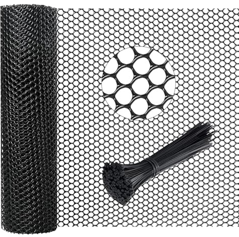 Rejilla de plástico de 40 cm x 6 m con 100 bridas negras, valla hexagonal para jardín, balcón, red de cría