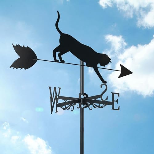 Veleta de Metal con Revestimiento, dirección del Viento, Animales, Forma de Gato, Veleta con indicador de dirección para Montaje en Techo, decoración
