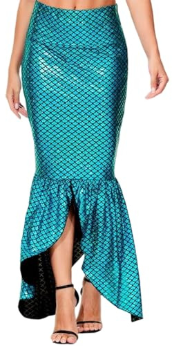 Damen Meerjungfrauen Rock Glitzer Pailletten WickelrockTüllrock Fischschwanz Lustige Maxirock für Karneval Kostüm Abendkleid Prinzessin Cosplay Party Halloween