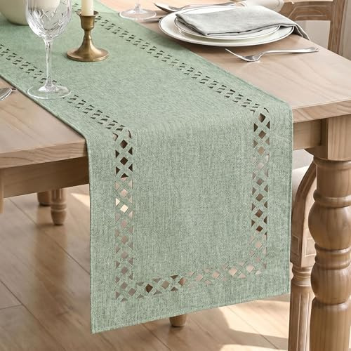 Artoid Mode Salbei Grün Rustikal Landhausstil Bauernhaus Geometrisch Frühling Tischläufer 40x140 cm, Sommer Tisch Dekoration Urlaub Party Dekor