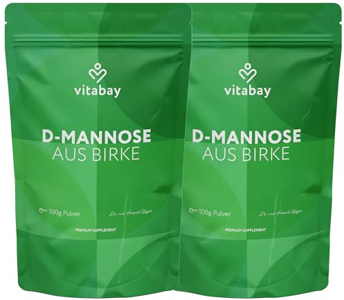 Vitabay D-Mannose Pulver aus Birke – 200 g veganes Pulver – Frei | von Zusatzstoffen – Vegan – Laborgeprüft in Deutschland – Vorrat für 3 Monate