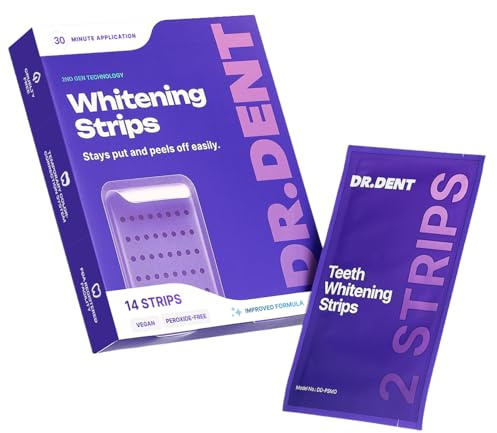 DR.DENT Purple Teeth Whitening Strips 7 Treatments - Enamel Safe Whitening - Non Sensitive Formula - Gentle Whitening Care - Pack of 14 Strips