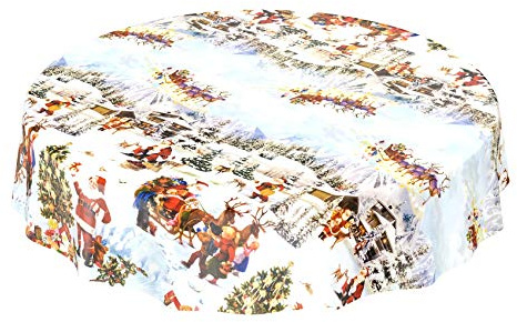 ANRO Wachstuchtischdecke Wachstuch Wachstischdecke Tischdecke Weihnachten Tag Weihnachtsbaum Rund 140cm abwaschbar wasserabweisend Gartentischdecke Meterware pflegeleicht Lotuseffekt