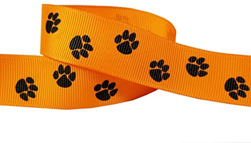 Ripsband mit Pfotenabdrücken zum Basteln, für Geschenkverpackungen, Cheer Bows (9,1 m oder 2 x 4,5 m, 2,2 cm Pfote, Torrid Orange/Schwarz)