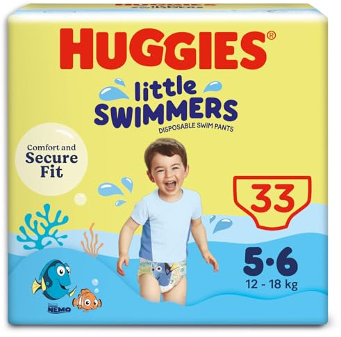 Huggies Little Swimmers, Swim Nappies, Size 5-6 - 33 Pants - Maximum Protection Swimming Nappies with Leak Guards - All-Round Stretchy Waistband