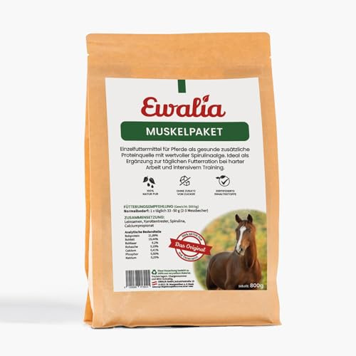 NEU! EWALIA Muskelpaket für Pferde: Kraftvolle Proteinquelle mit Spirulina, Optimale Unterstützung bei Training und Leistung, mit Tierärzten entwickelt, 100% Natur pur, frei von Zusätzen, 800g
